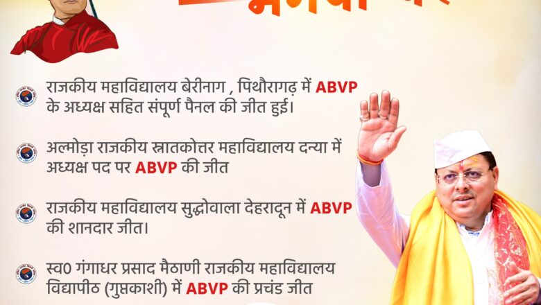 विपक्ष के आरोप हुए ध्वस्त, ABVP की जीत से साबित—धामी सरकार की नीतियाँ युवाओं को रास आईं      